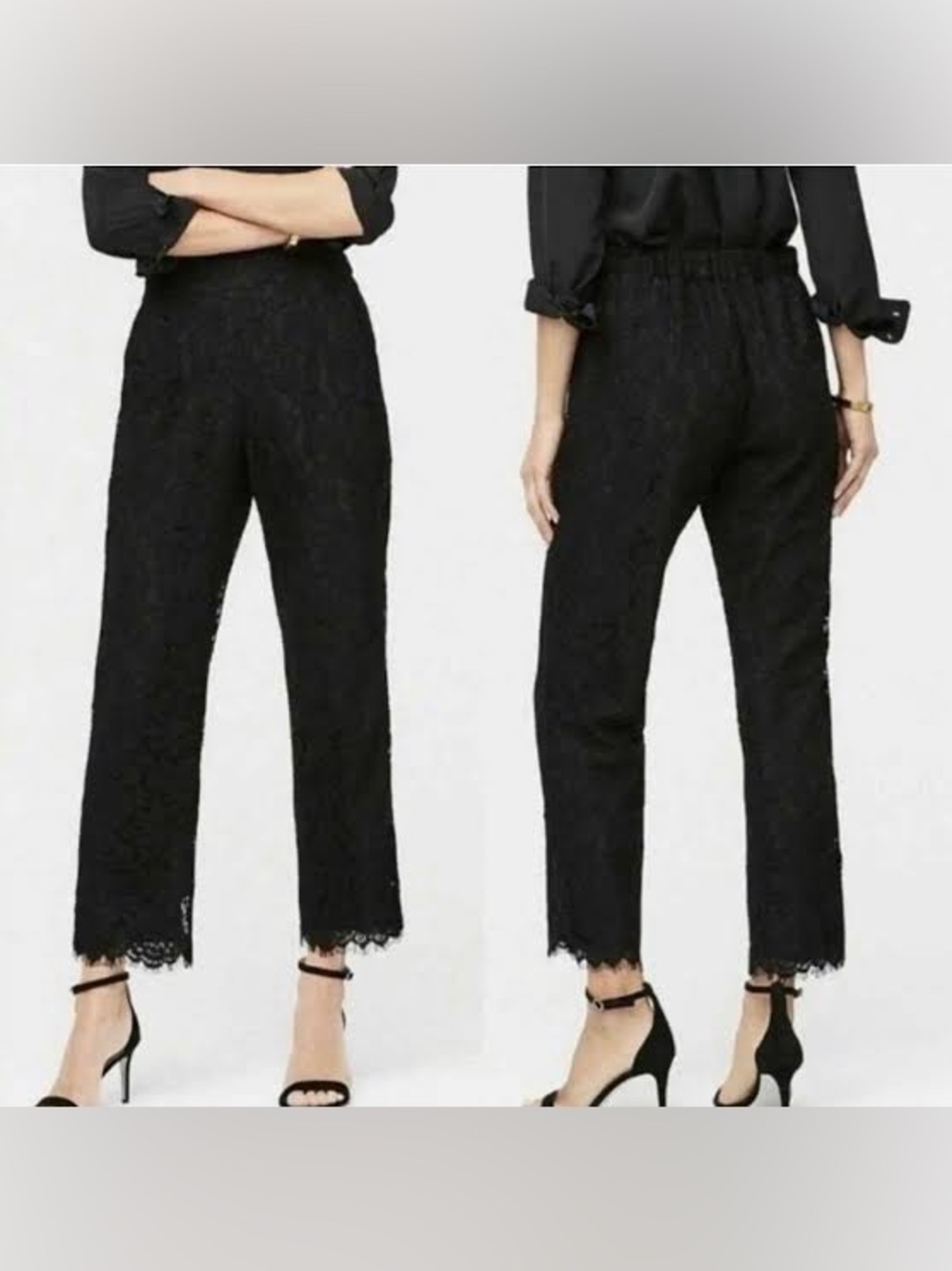 J. Crew Easy Pant in Lace Pull On Stretch Black Cropped Leg Pant